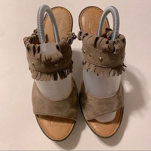 Born Kassidy Leather suede Fringe platform slip on studded Sandal Heels-9 - Picture 3 of 12
